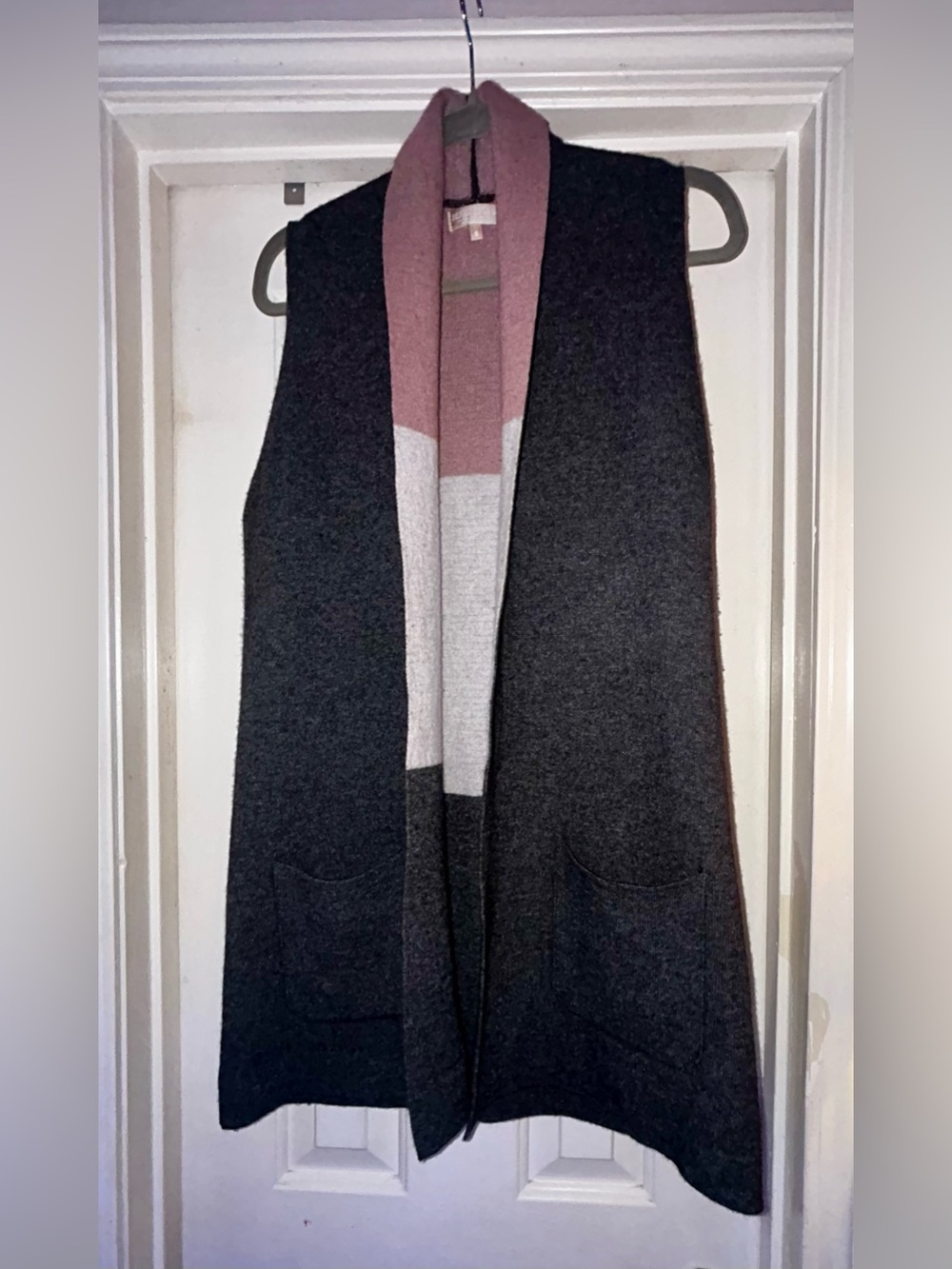 Benedetta B Italy Merino Wool Cashmere Long Vest Gray Pink S